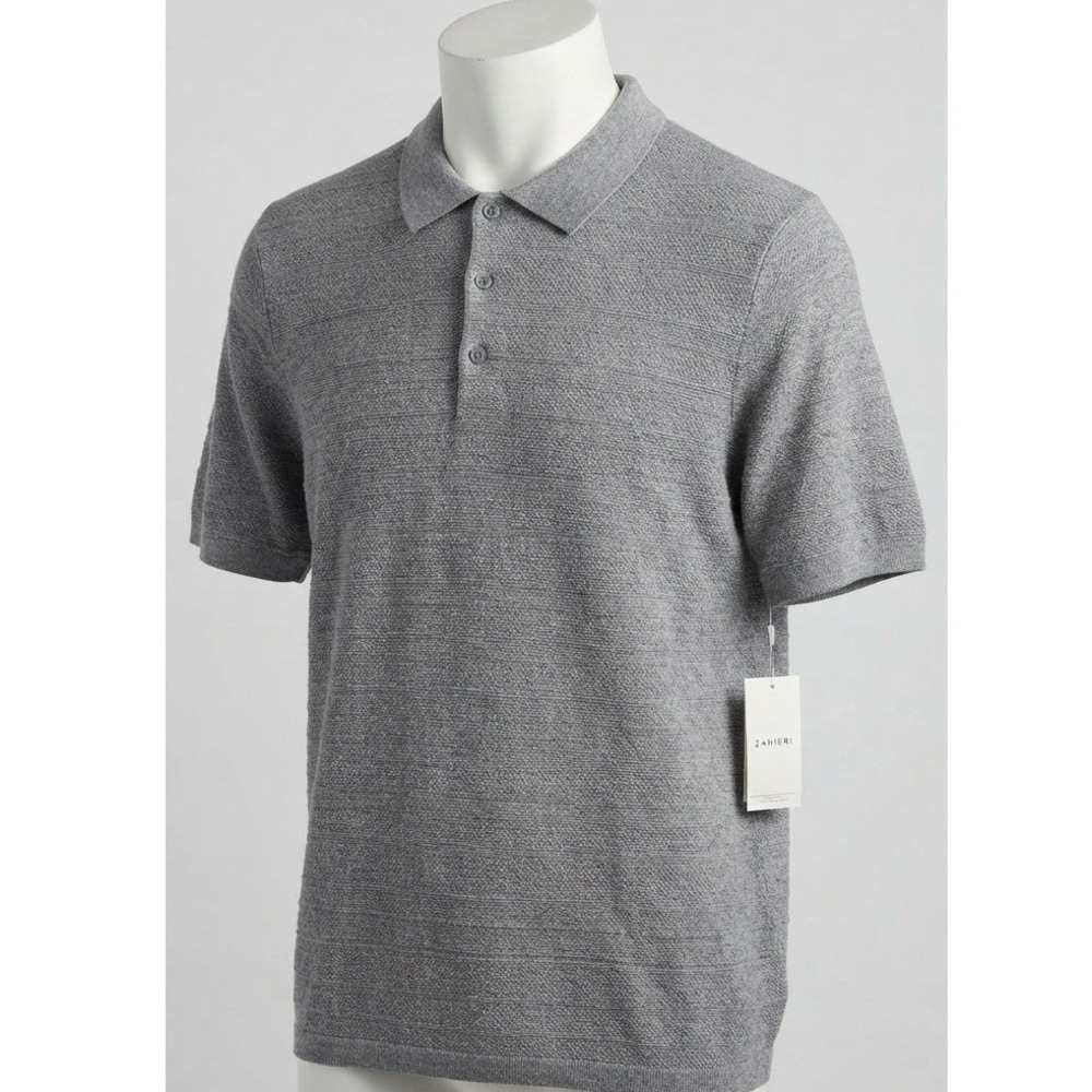 Free Assembly Mens 2XL Grey Textured Knit Short Sleeve Sweater Polo Shirt NEW
